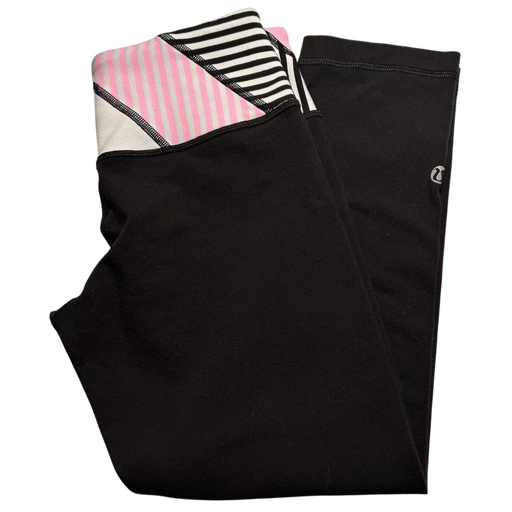 Lululemon Reversible‎ Leggings Size 4 Black/Patterned Waist 19" Inseam EUC